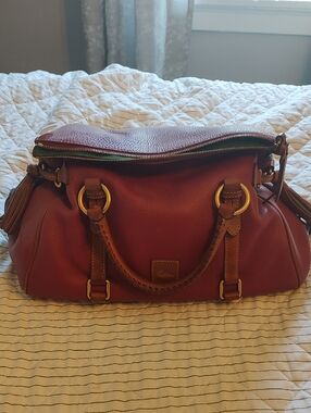 Dooney & Bourke Red Leather Satchel with Brown Trim